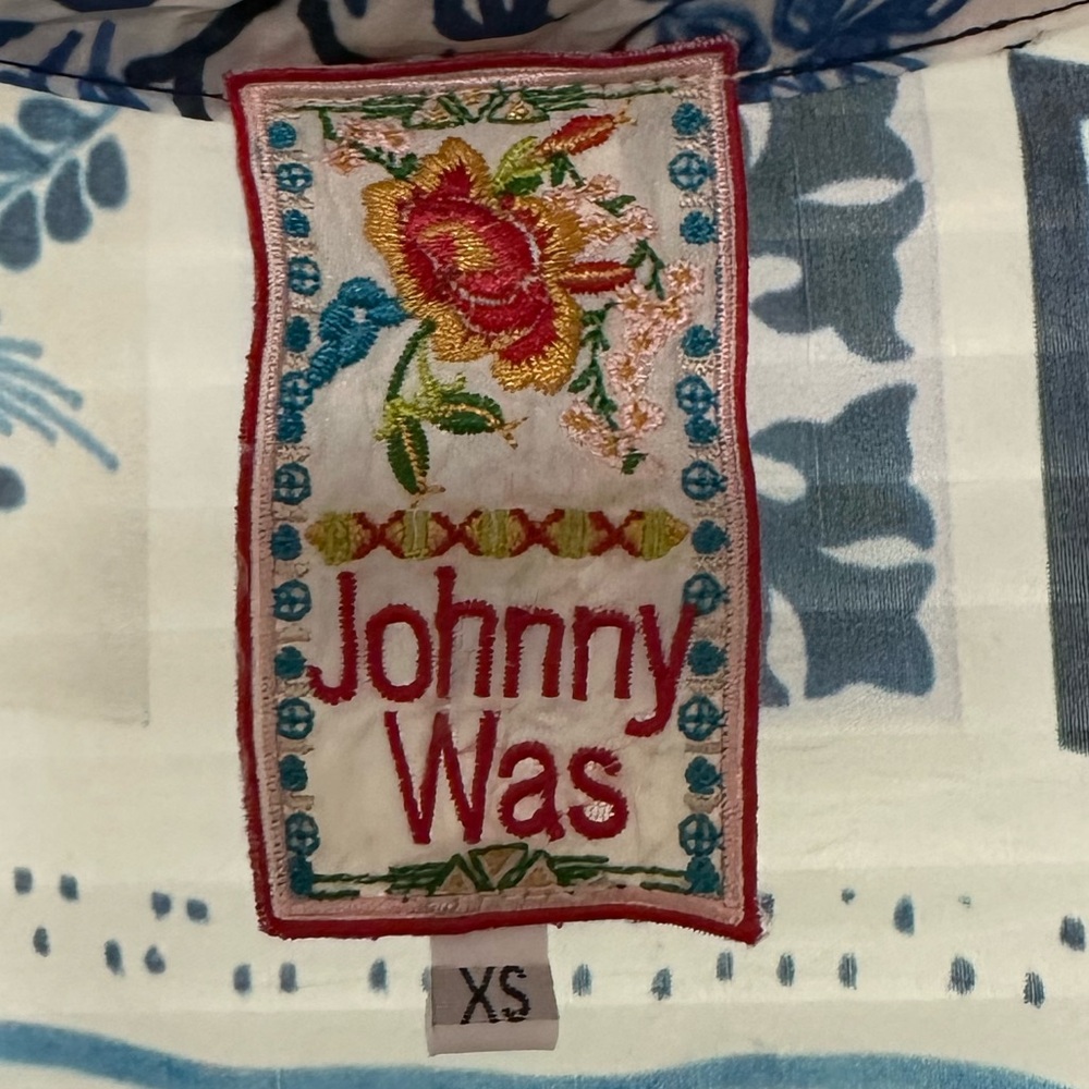 Johnny Was Power Scarf Kimono Blue & White size XS - Picture 5 of 5
